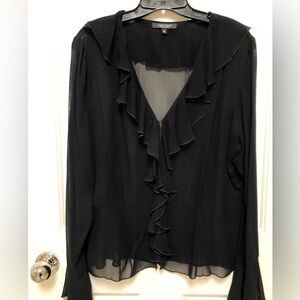Karen Kane sheer black ruffled blouse